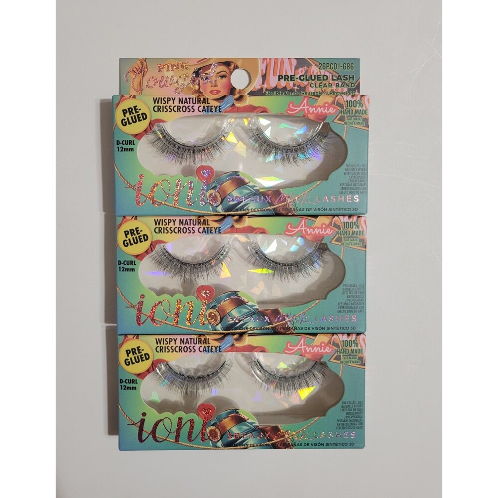 Ioni Pink Cowgirl Annie Wispy Natural Crisscross Cateye Lashes Bundle Pack Of 3